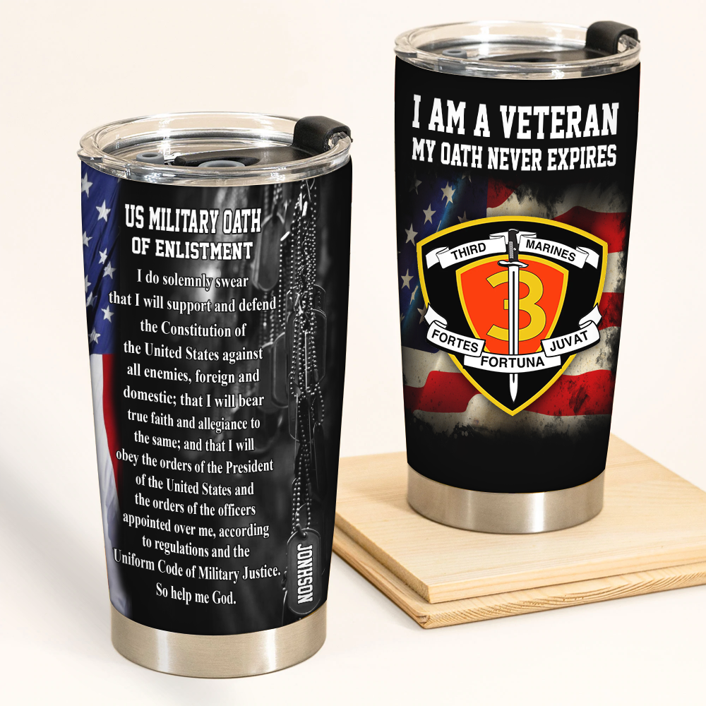 Veteran Custom Tumbler US Military Oath Of Enlistment Personalized Gift