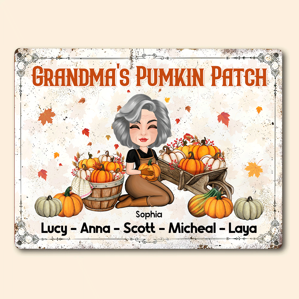 Halloween Custom Metal Sign Grandma's Pumkin Patch Personalized Gift