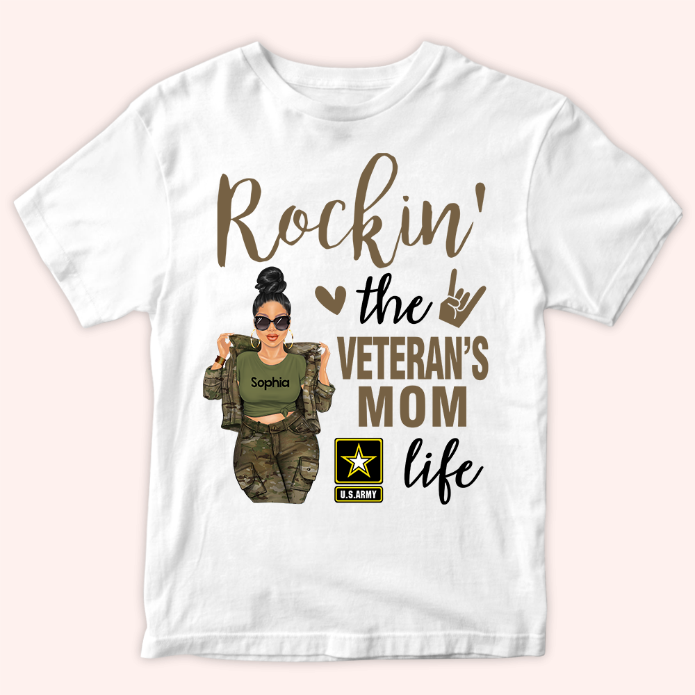 Veteran's Family Custom Shirt Rockin' The Veteran's Mom Life Personalized Gift