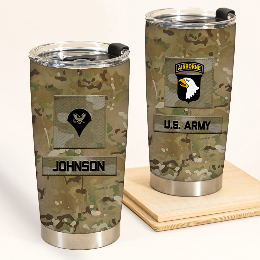 Army Veteran Custom Tumbler Division And Rank Personalized Gift