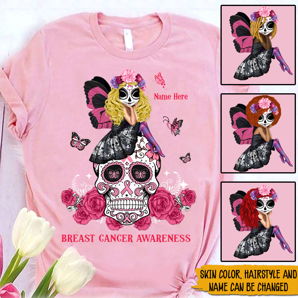 Breast Cancer Custom Shirt Fight Like A Girl Skull Personalized Gift