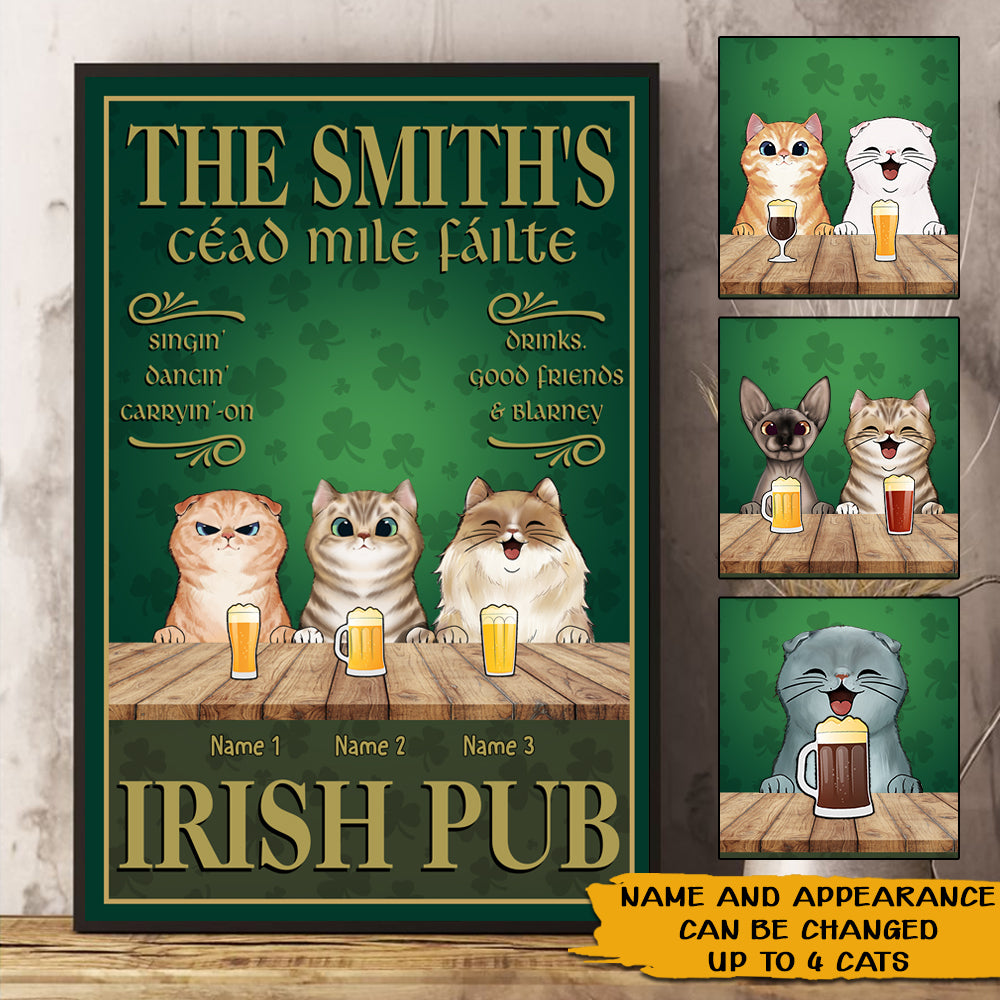 Cat Custom Poster Irish Pub Cead Mile Failte Patrick's Day Personalized Gift Cat Lover