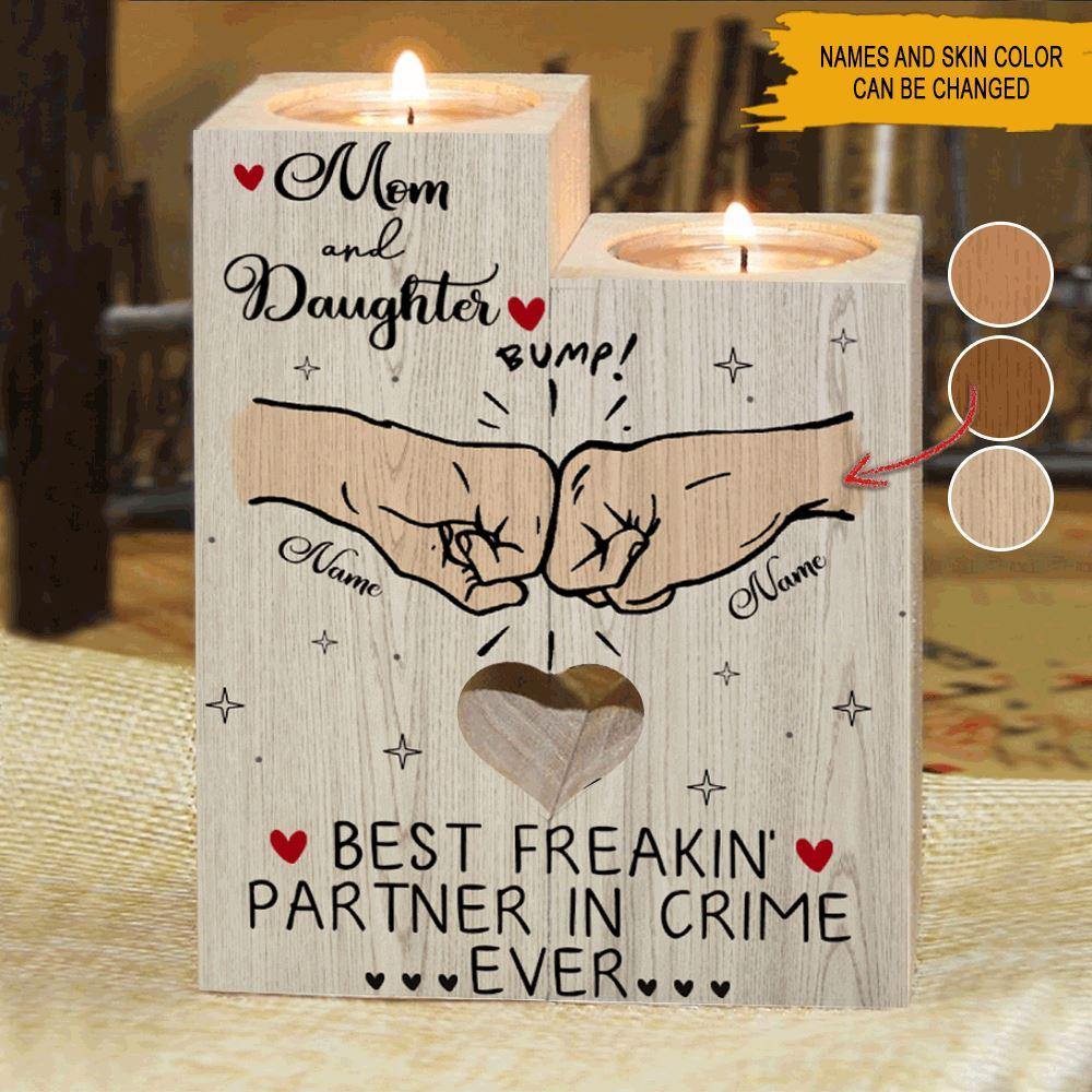 Mother's Day Custom Wooden Candlestick Mom & Daughter Best Partner In Crime Ever Personalized Gift - PERSONAL84