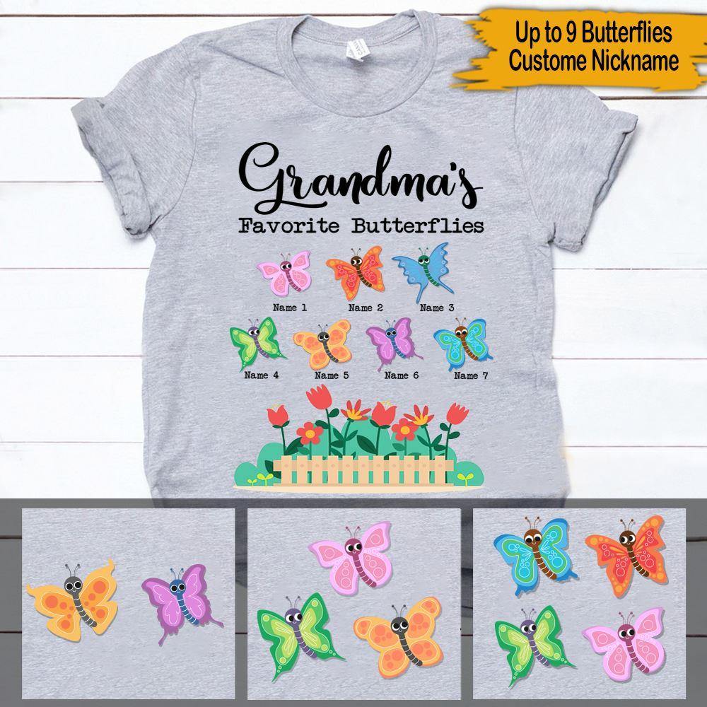 Mother's Day Grandma Custom T Shirt Grandma's Favorite Butterflies Personalized Gift - PERSONAL84