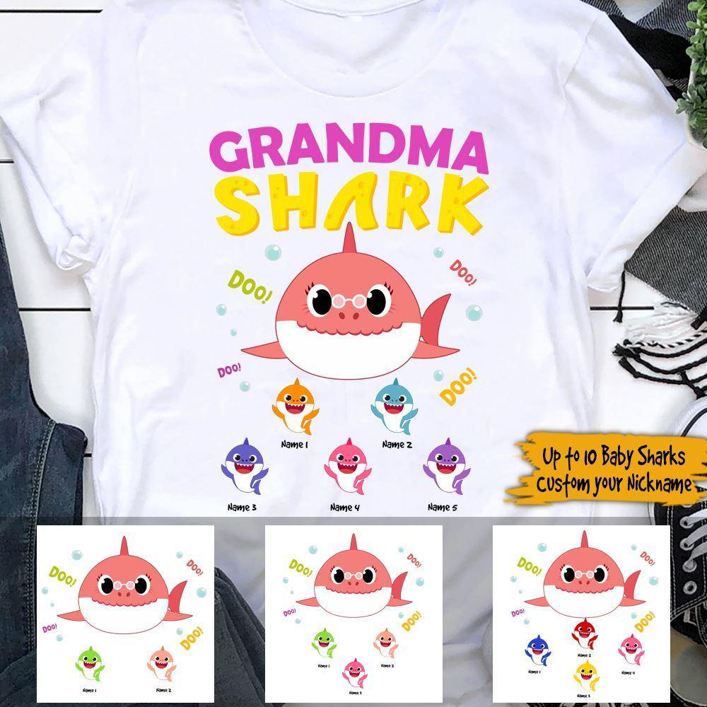 Mother's Day Grandparent Custom T Shirt Grandma Shark Doo Doo Personalized Gift - PERSONAL84