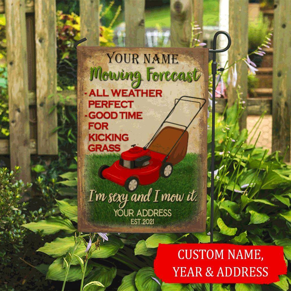 Mowing Custom Garden Flag Mowing Forecast Personalized Gift - PERSONAL84
