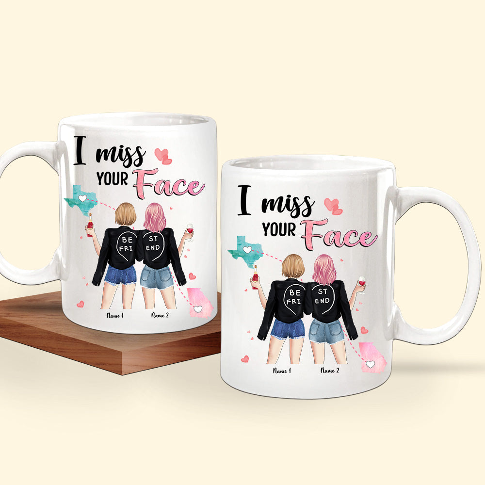 Bestie Custom Mug I Miss Your Face Long Distance Friendship Personalized Best Friend Gift