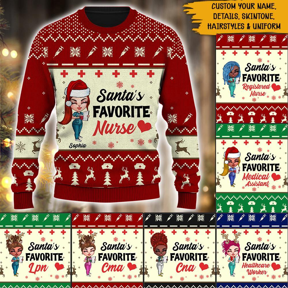 Nurse Custom Sweatshirt Santa's Favorite Nurse Christmas Personalized Gift - PERSONAL84