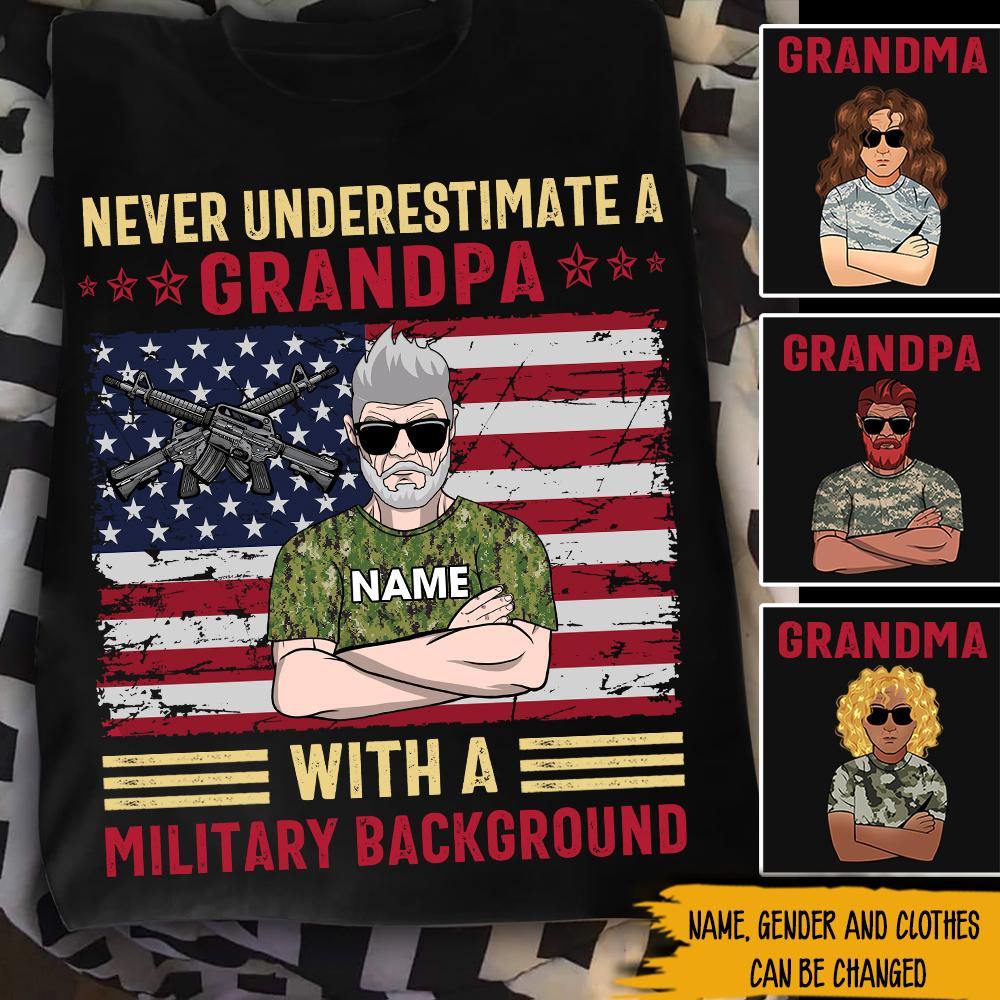 Old Veteran Custom Tshirt Never Underestimate A Grandma With a Military BackGround Personalized Gift - PERSONAL84