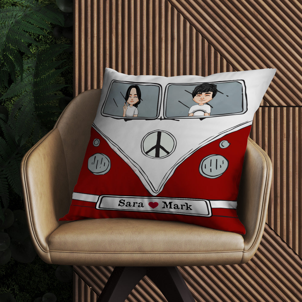 Hippie Couple Custom Pillow Campervan Personalized Gift