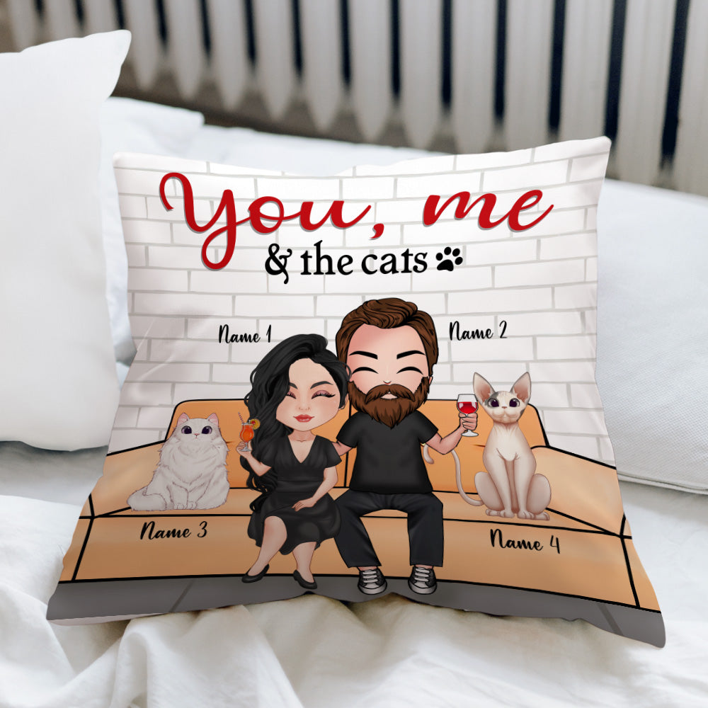 Cat Custom Pillow You Me And The Cat Couple Personalized Gift - PERSONAL84