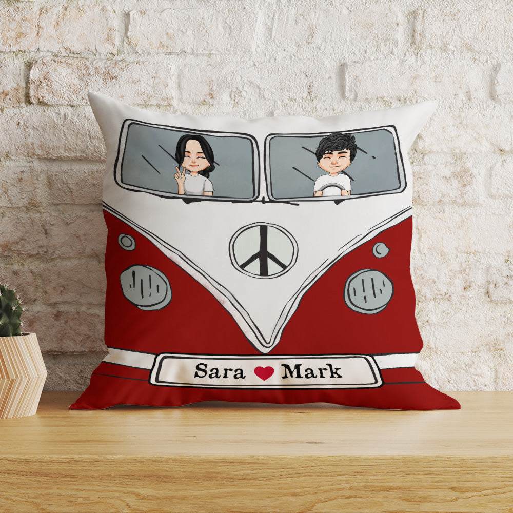 Hippie Couple Custom Pillow Campervan Personalized Gift