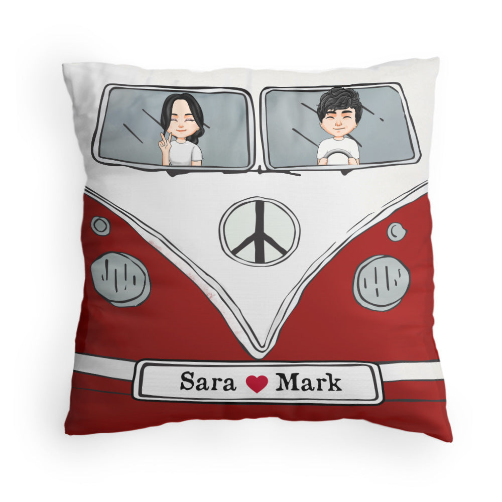 Hippie Couple Custom Pillow Campervan Personalized Gift