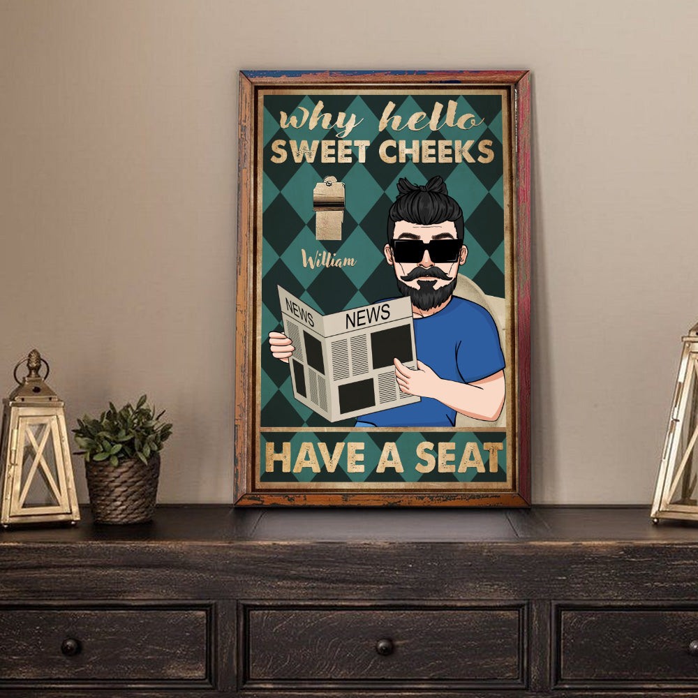 Bathroom Custom Poster Hello Sweet Cheeks Have A Seat Personalized Gift