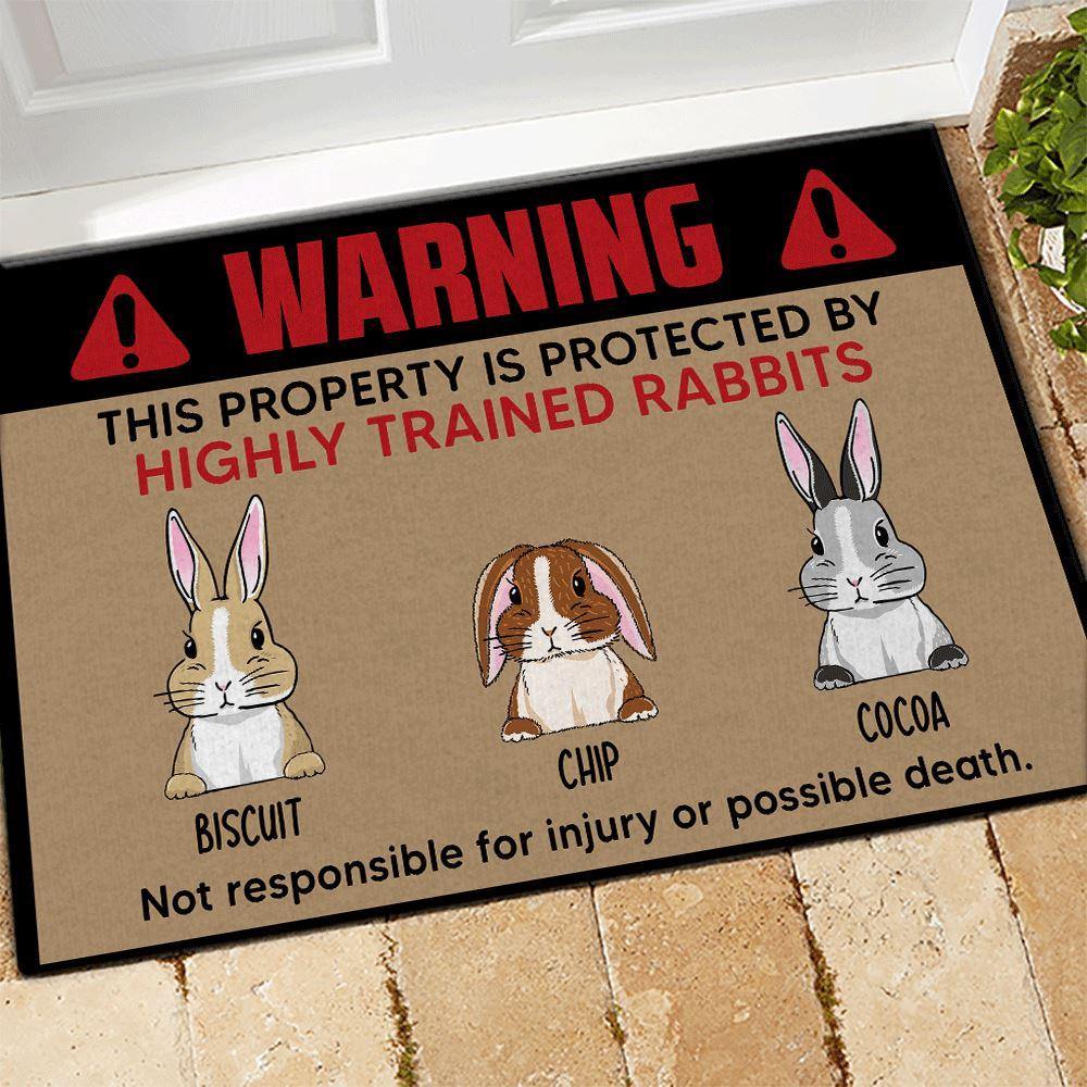 Rabbit Custom Doormat Warning This Property Is Protected By Highly Trained Rabbits Personalized Gift - PERSONAL84