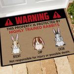 Rabbit Custom Doormat Warning This Property Is Protected By Highly Trained Rabbits Personalized Gift - PERSONAL84