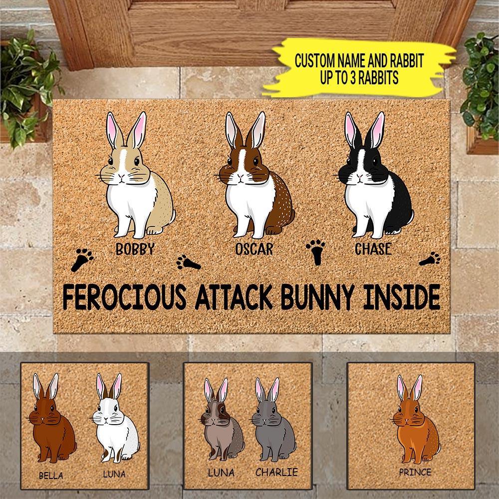 Rabbit Doormat Customized Name And Breed Ferocious Attack Bunny Inside Personalized Gift - PERSONAL84