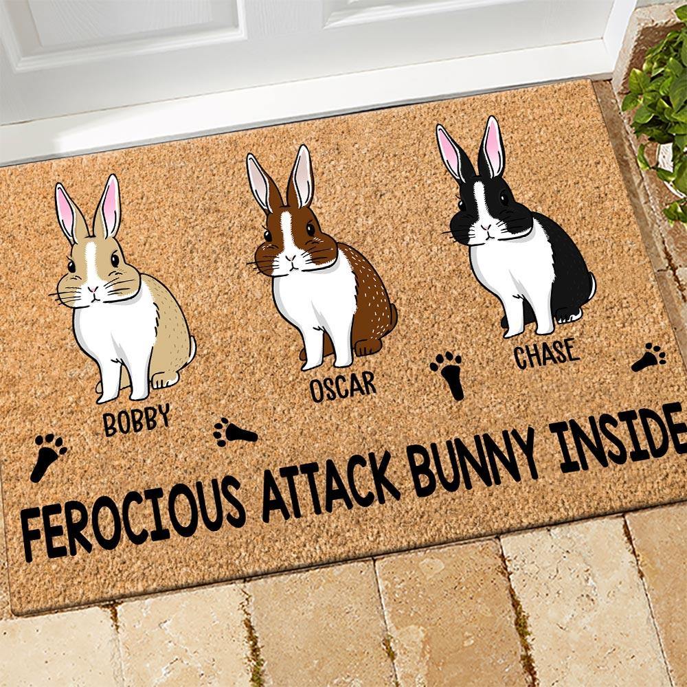 Rabbit Doormat Customized Name And Breed Ferocious Attack Bunny Inside Personalized Gift - PERSONAL84