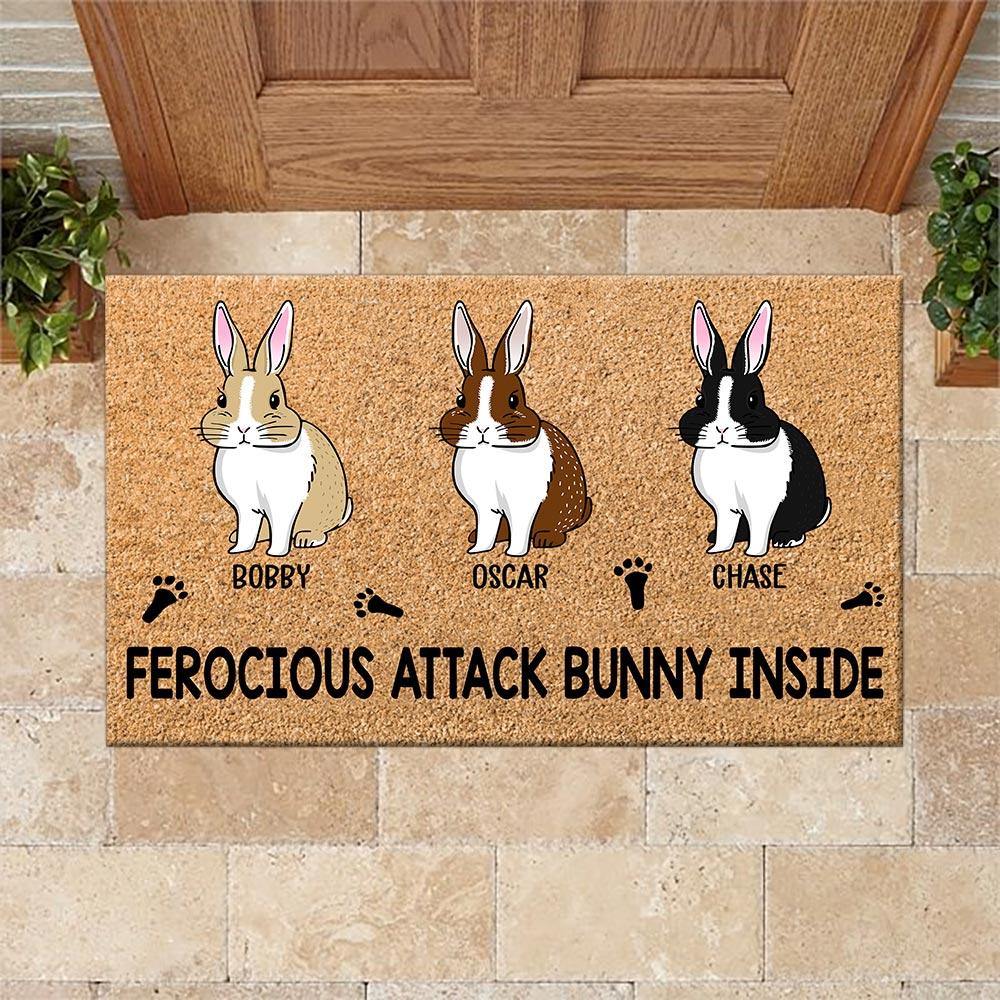 Rabbit Doormat Customized Name And Breed Ferocious Attack Bunny Inside Personalized Gift - PERSONAL84