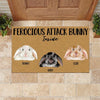 Rabbit Doormat Personalized Name and Color Ferocious Attack Bunny Inside - PERSONAL84