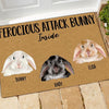 Rabbit Doormat Personalized Name and Color Ferocious Attack Bunny Inside - PERSONAL84