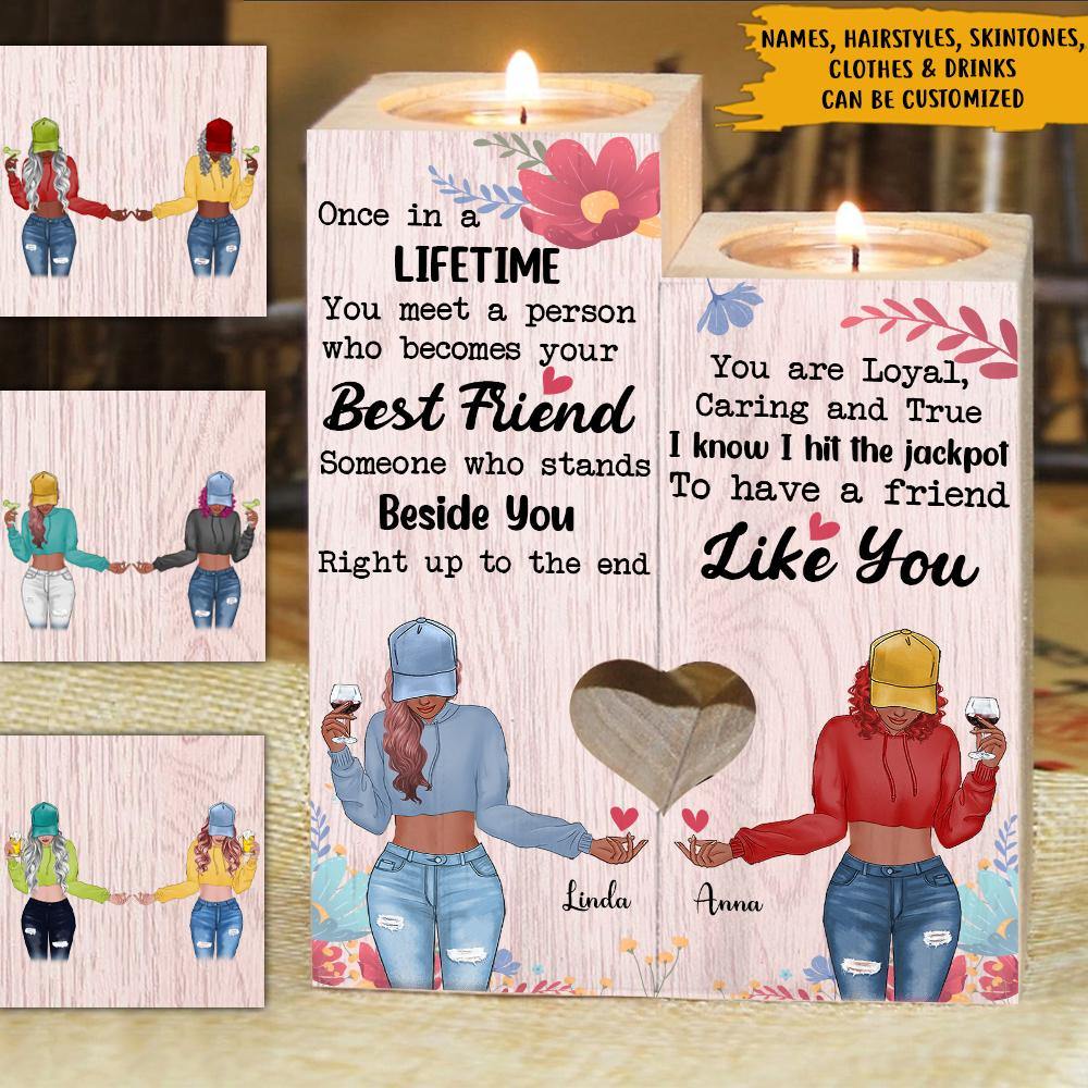 Sibling Bestie Custom Wooden Candlestick I Hit The Jackpot To Have A Friend Like You Personalized Gift - PERSONAL84