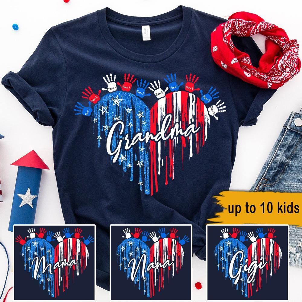 Sign Language Grandma Custom T Shirt 4th July Heart Grandma With Grandkids Personalized Gift - PERSONAL84