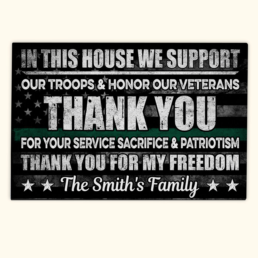 Veteran Custom Doormat In This House We Support Our Troops & Honor Our Veterans Personalized Gift