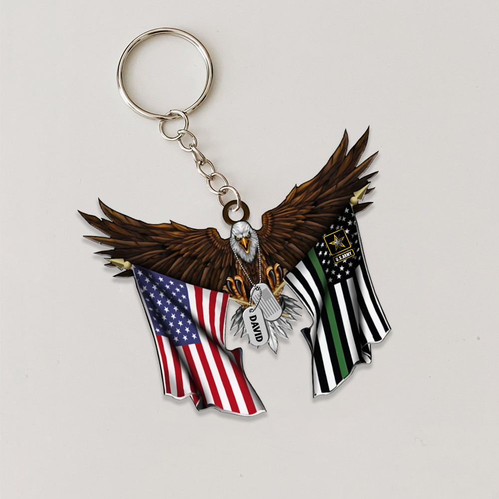 Veteran Custom Keychain Eagle Flag Personalized Gift