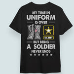 Army Veteran Custom Shirt My Time In Uniform Is Over But Being A Soldier Never End Personalized Gift