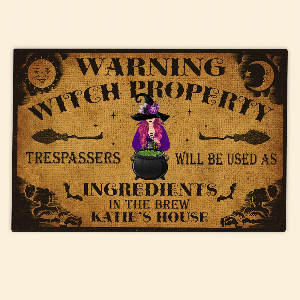 Witch Custom Doormat Warning Witch Property Personalized Gift for Halloween