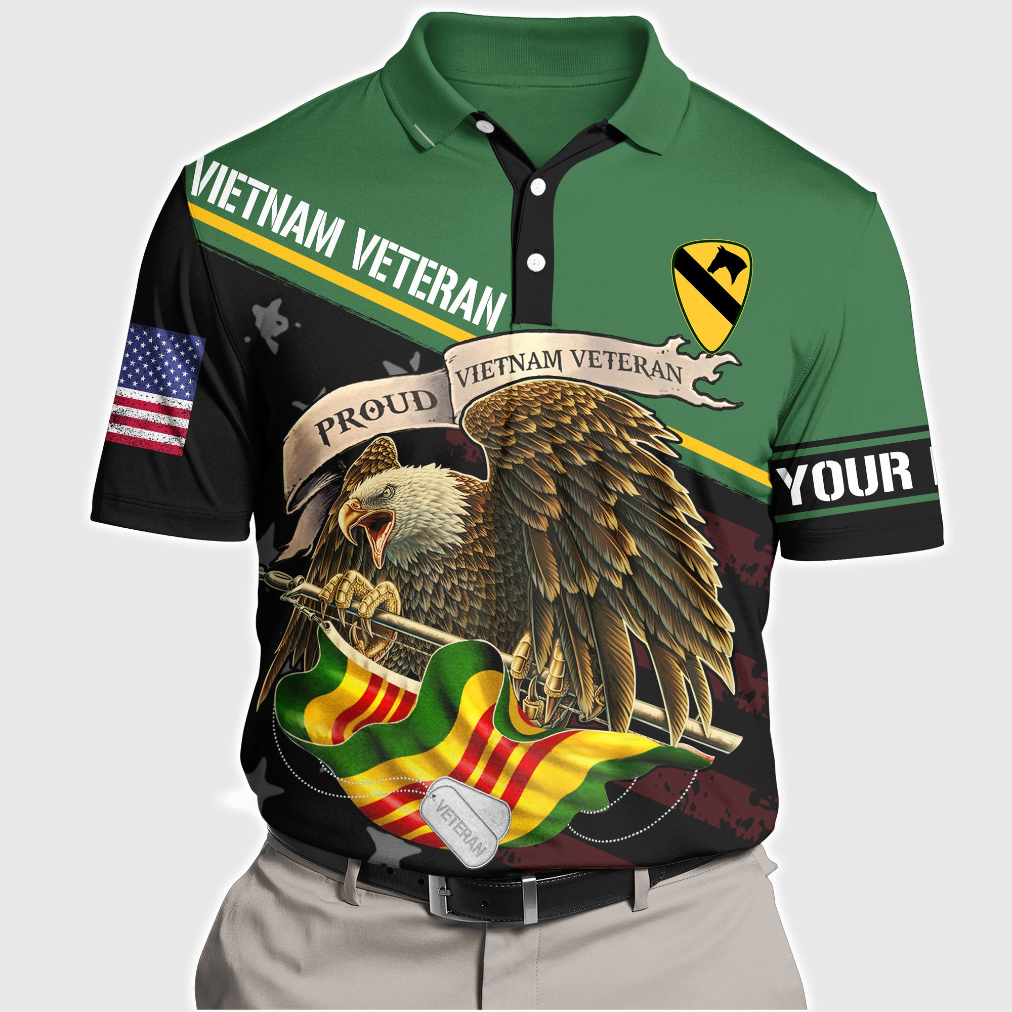 Vietnam Veteran Custom Polo Shirt Division and Rank Personalized Gift