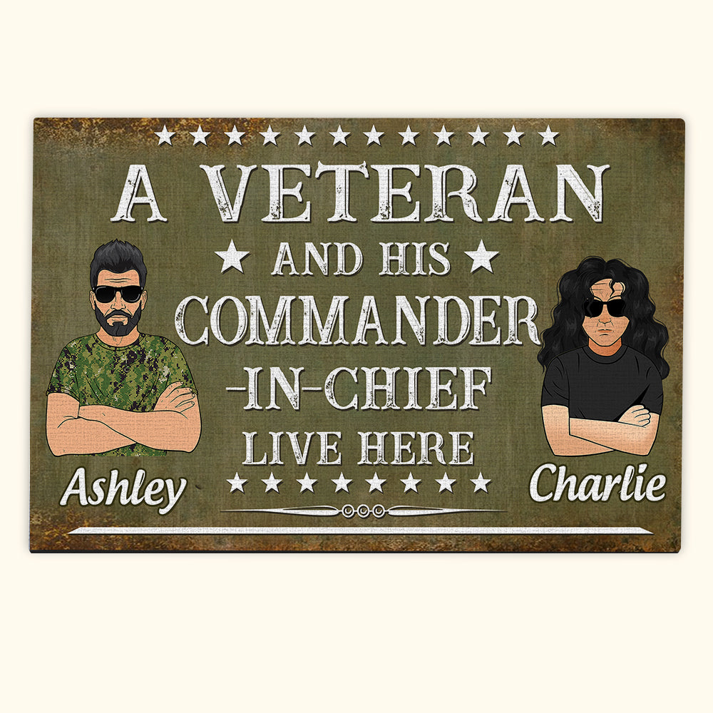 Veteran Family Custom Doormat A Veteran And His Commander-in-Chief Live Here Personalized Gift