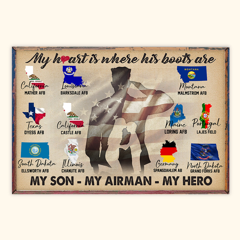 Veteran's Mom Custom Poster My Heart Is Where His Boots Are Personalized Gift