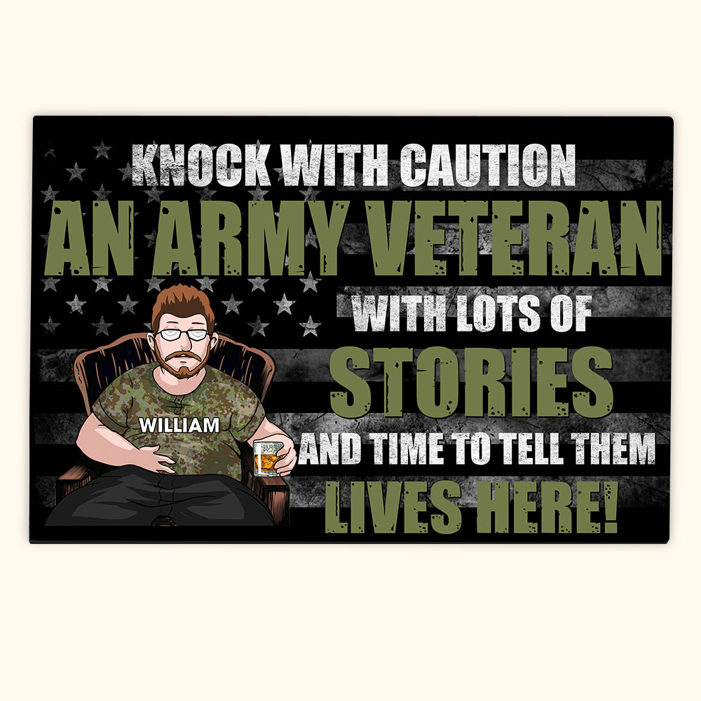Veteran Custom Doormat Knock With Caution A Veteran Lives Here Personalized Gift