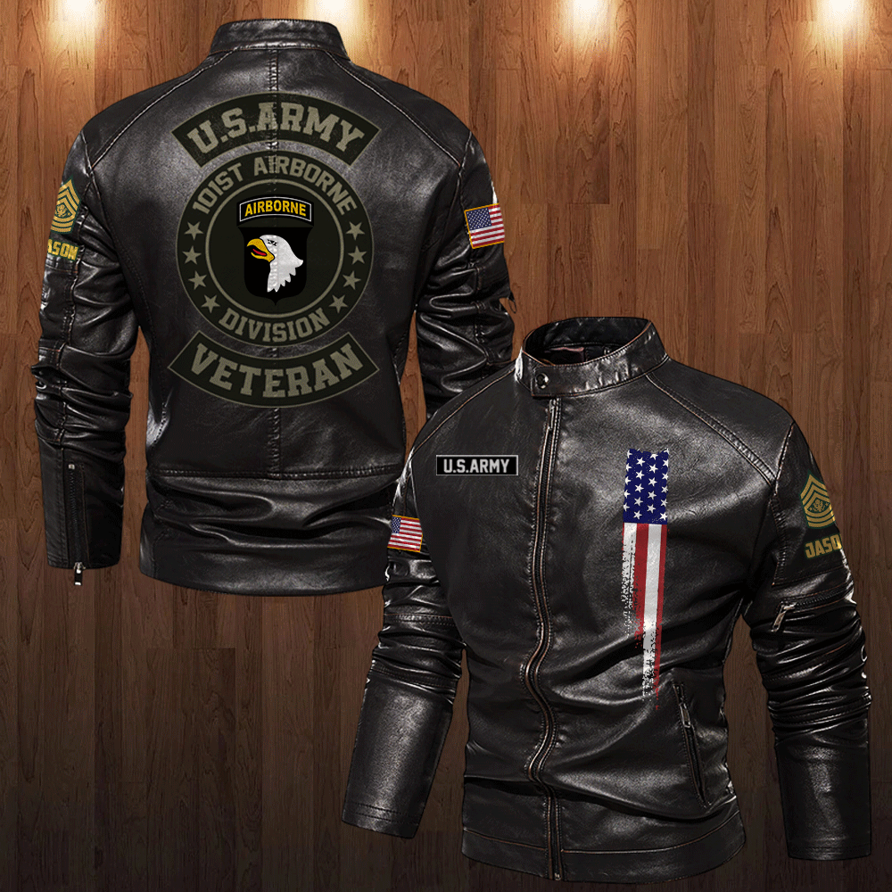 Veteran Custom Leather Jacket Divisions and Ranks Personalized Gift