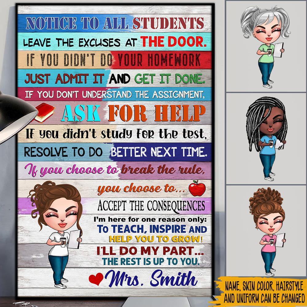 Teacher Custom Poster Notice To All Students Personalized Gift - PERSONAL84