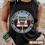 Trucker Custom Tank Top Loves Her Trucker And America Too Personalized Gift For Trucker's Wife And Daughter - PERSONAL84