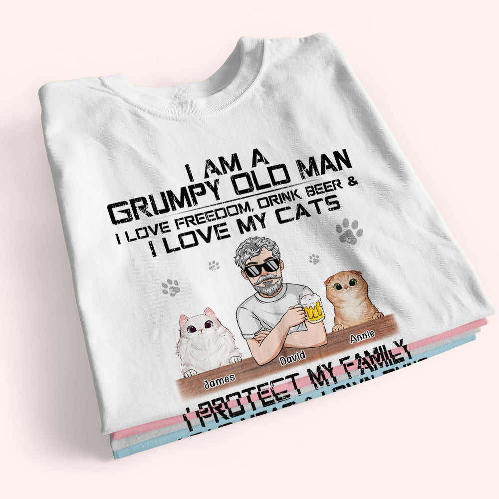 Cat Custom Shirt Grumpy Old Man Love Freedom And Cats Personalized Gift