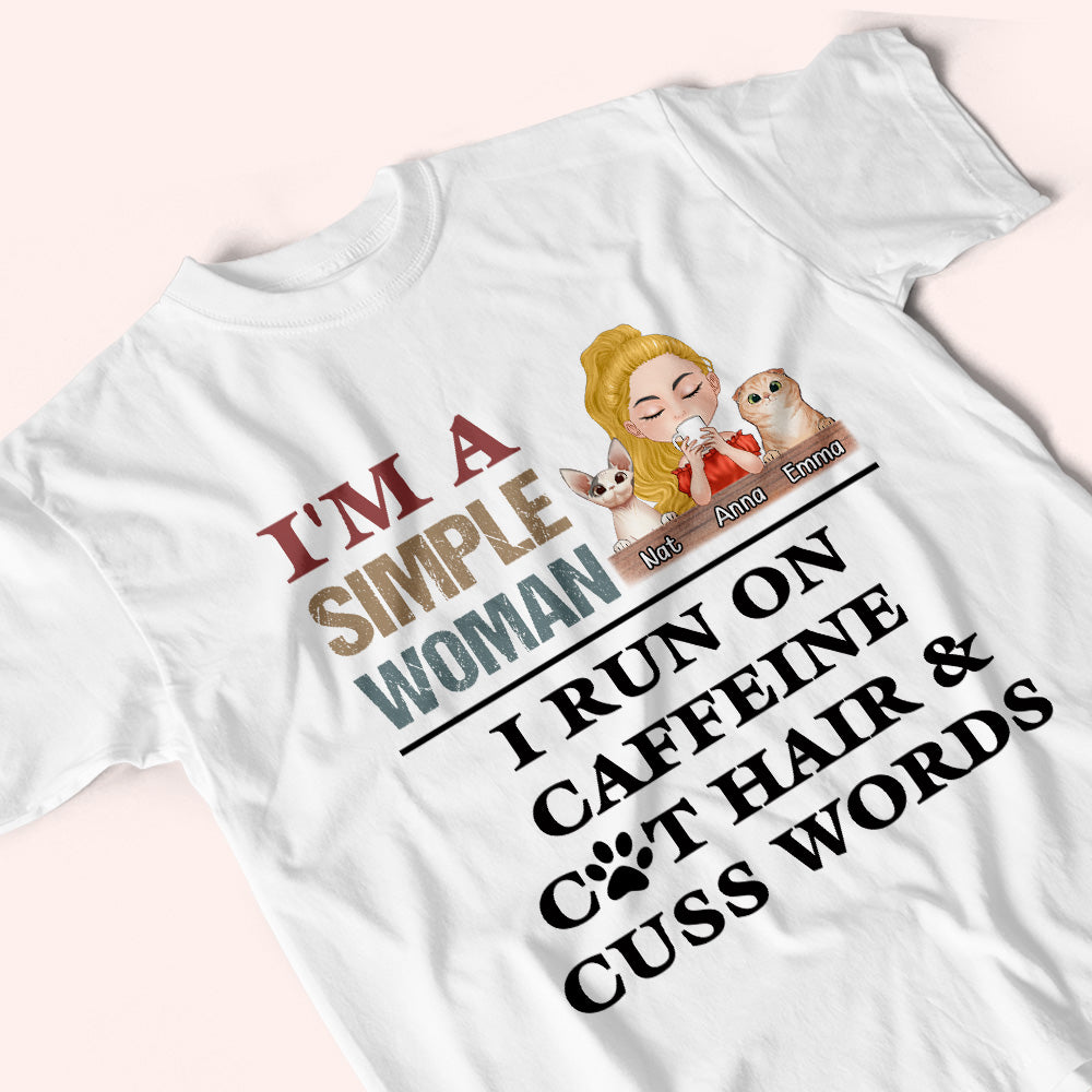 Cat Mom Custom Shirt Simple Woman Run On Caffeine Cat Hair And Cuss Words Personalized Gift