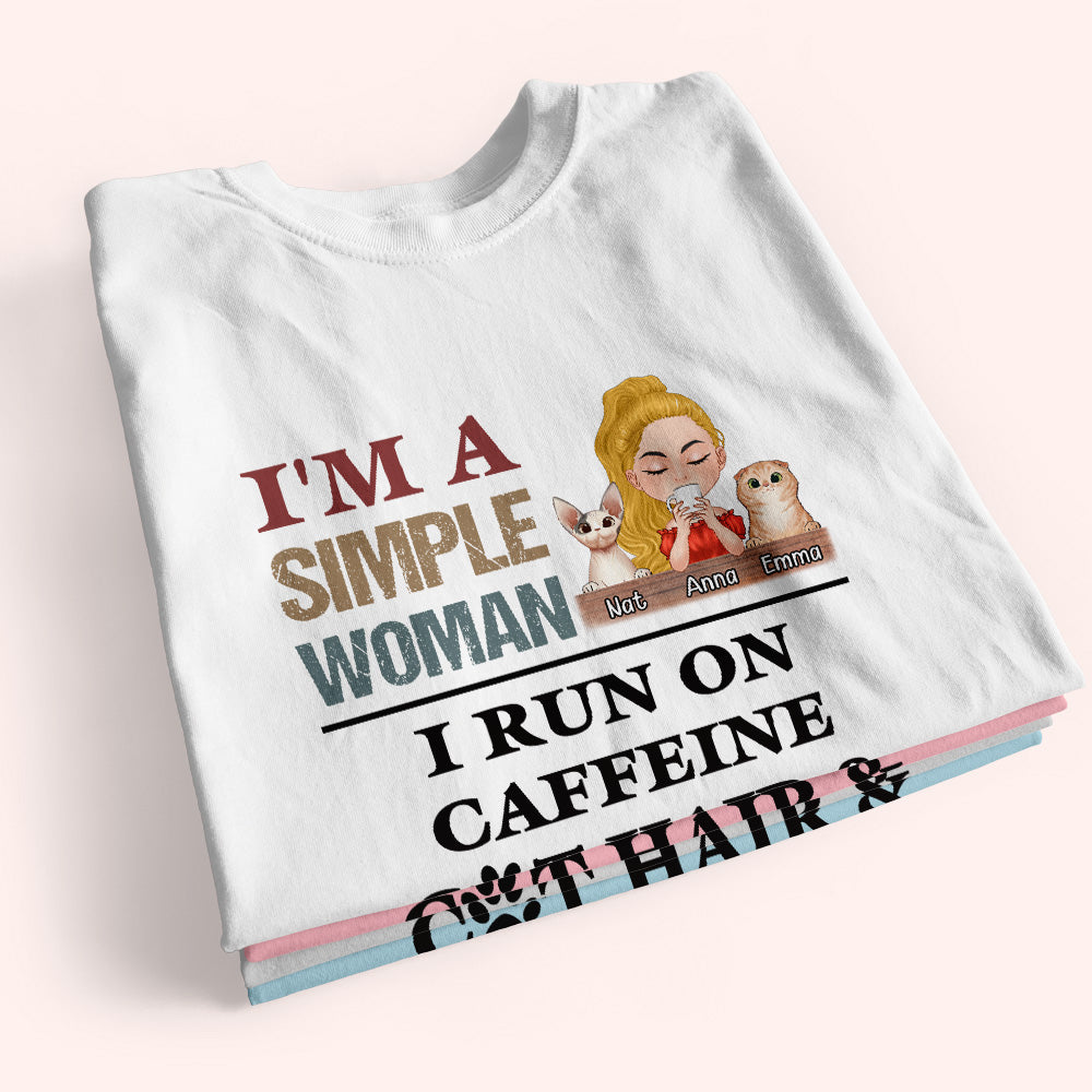 Cat Mom Custom Shirt Simple Woman Run On Caffeine Cat Hair And Cuss Words Personalized Gift