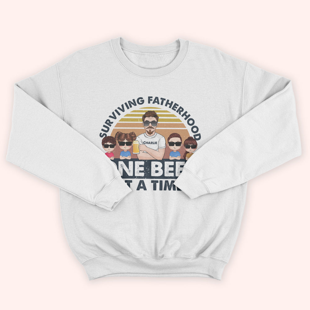 Dad Custom Shirt Surviving Fatherhood One Beer At A Time Personalized Gift