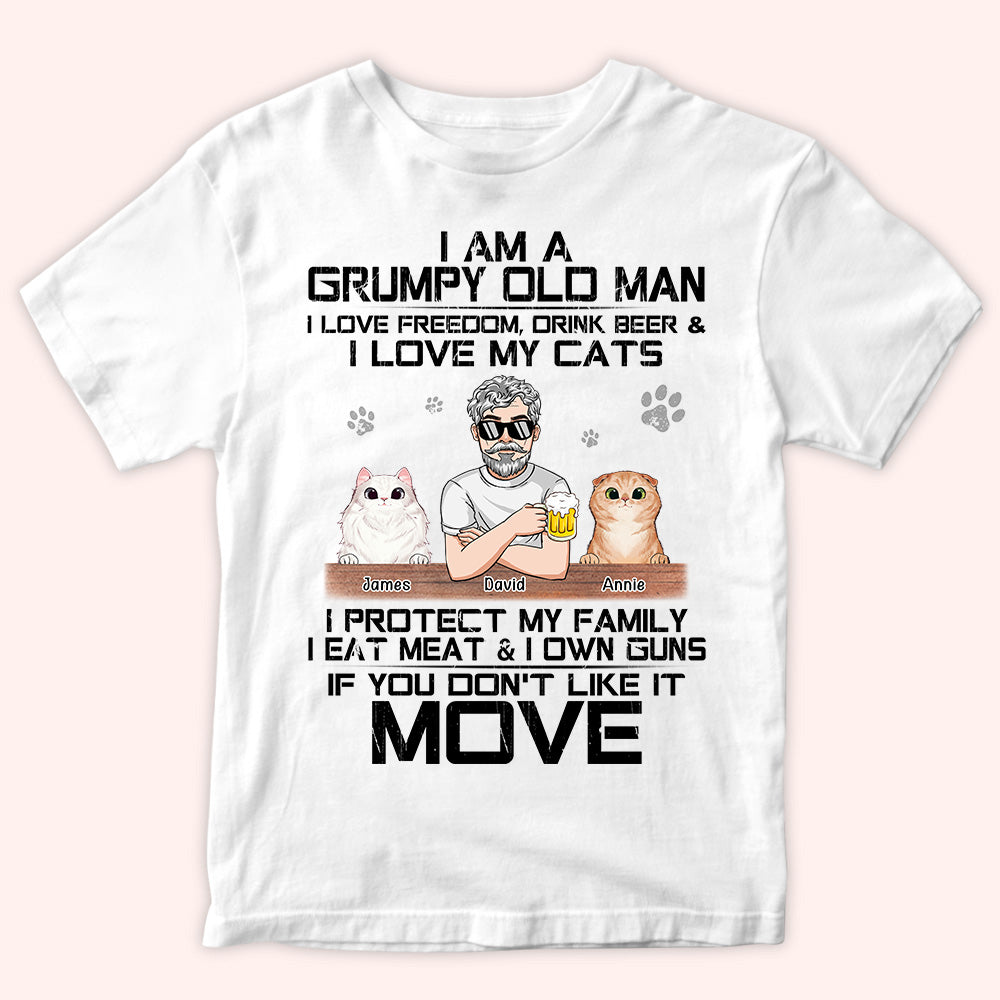 Cat Custom Shirt Grumpy Old Man Love Freedom And Cats Personalized Gift