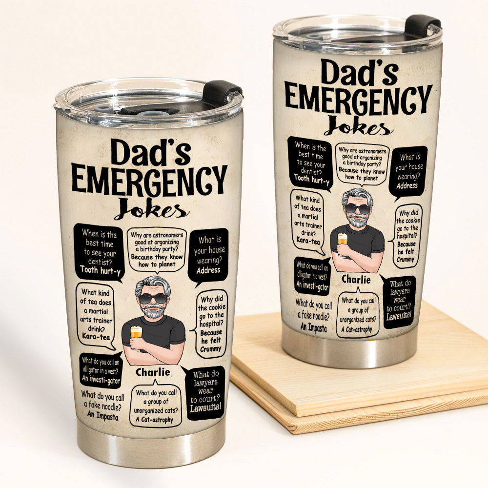 Dad Custom Tumbler Dad's Emergency Jokes Personalized Father's Day Gift