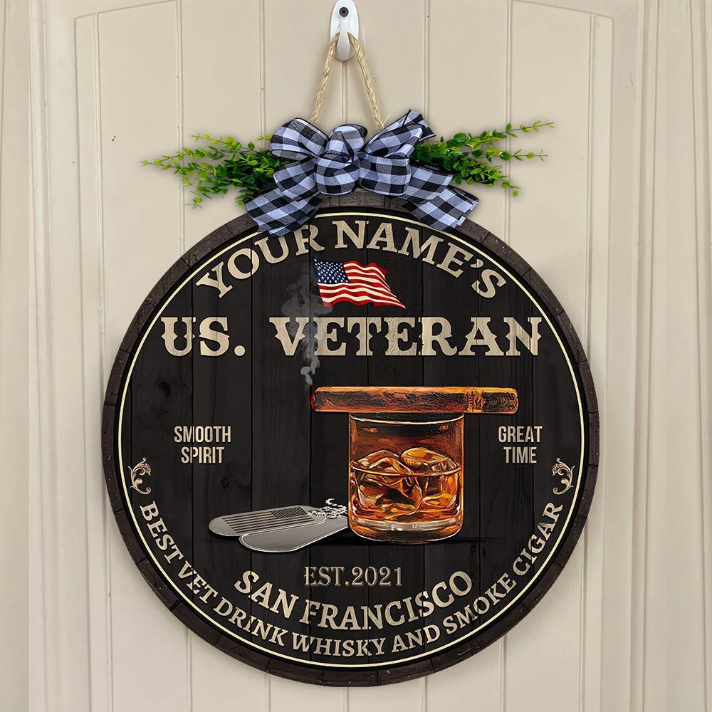 Veteran Custom Wooden Sign Best Vet Drink Whisky Personalized Gift - PERSONAL84