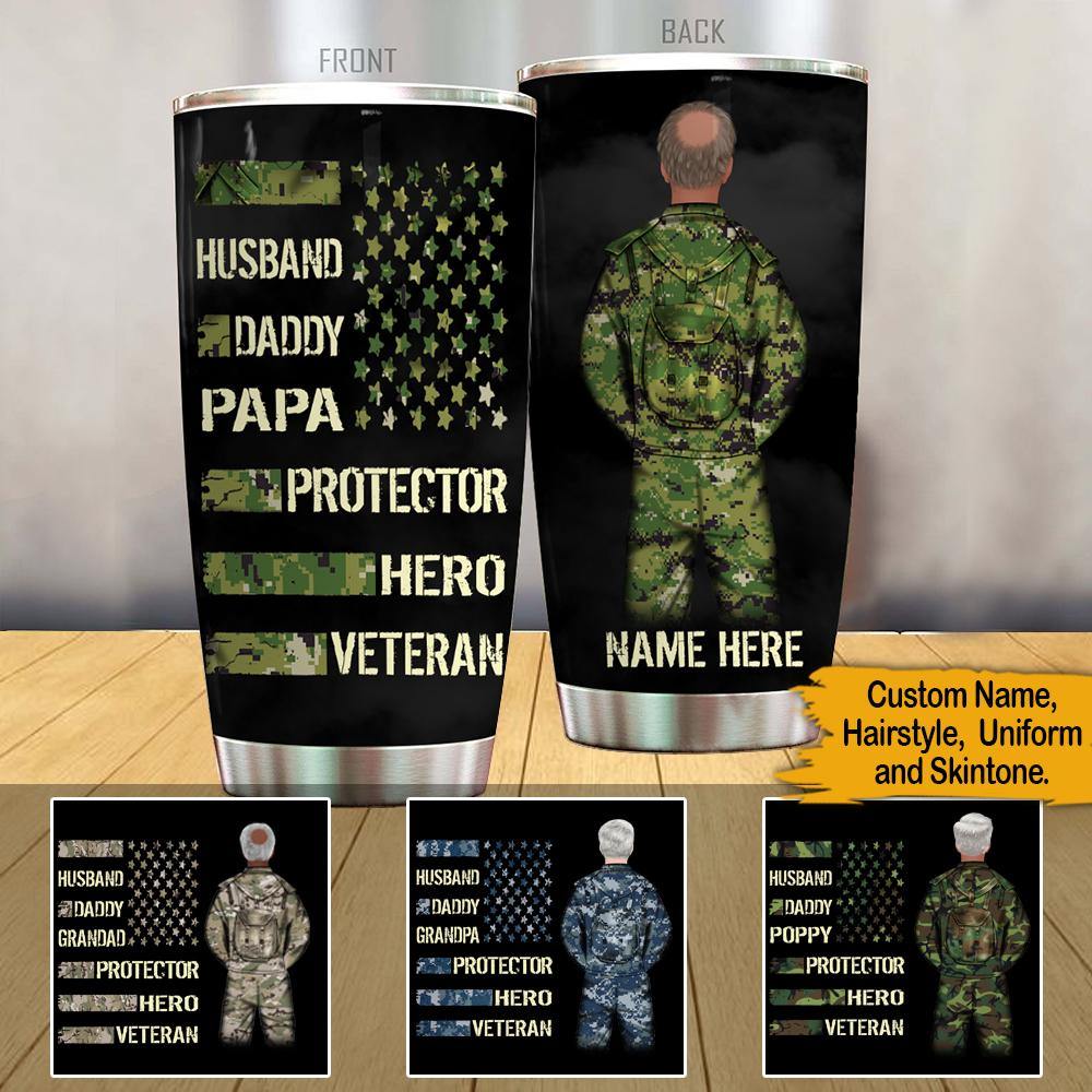 Veteran Father's Day Custom Tumbler Husband Daddy Papa Protector Hero Veteran Personalized Gift - PERSONAL84
