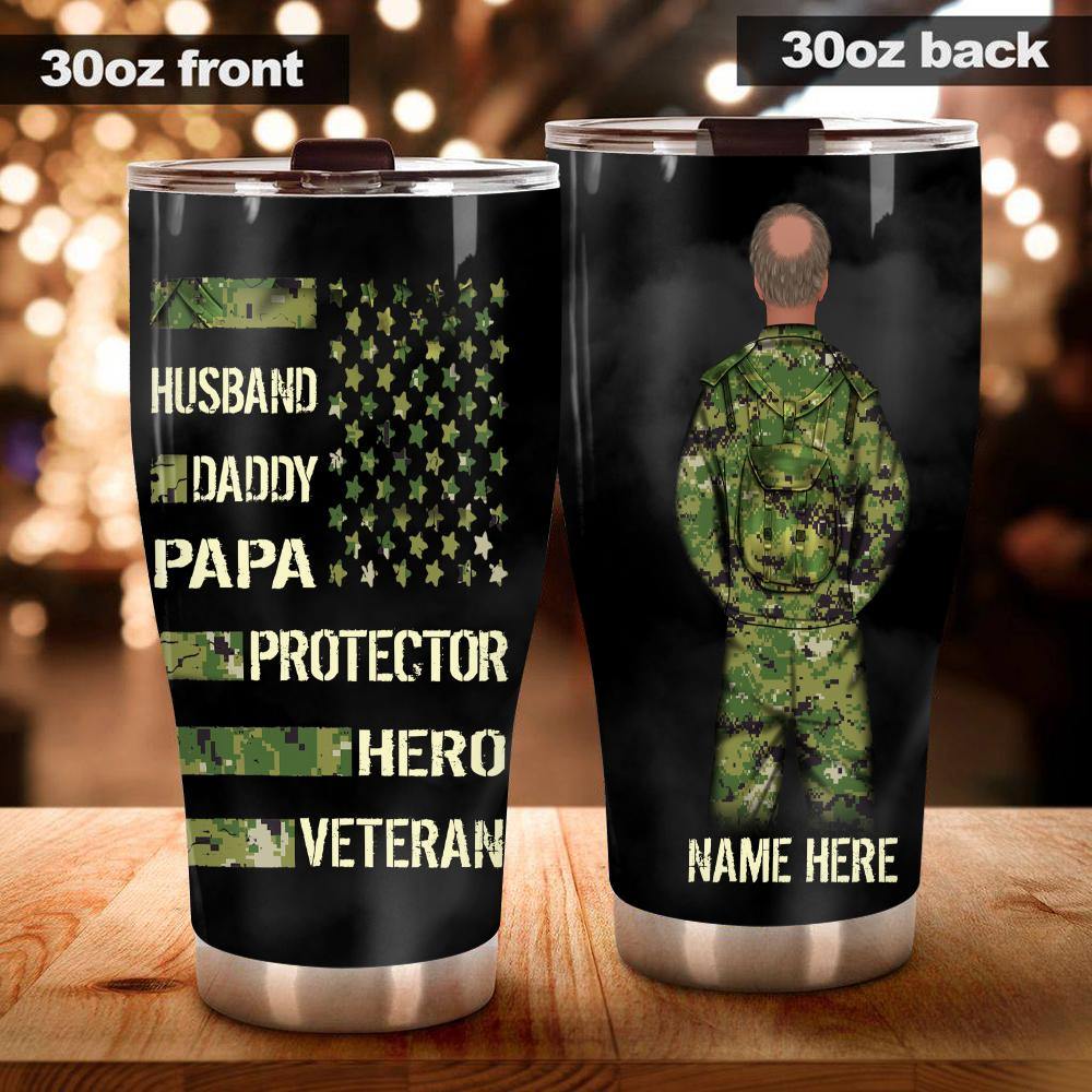 Veteran Father's Day Custom Tumbler Husband Daddy Papa Protector Hero Veteran Personalized Gift - PERSONAL84