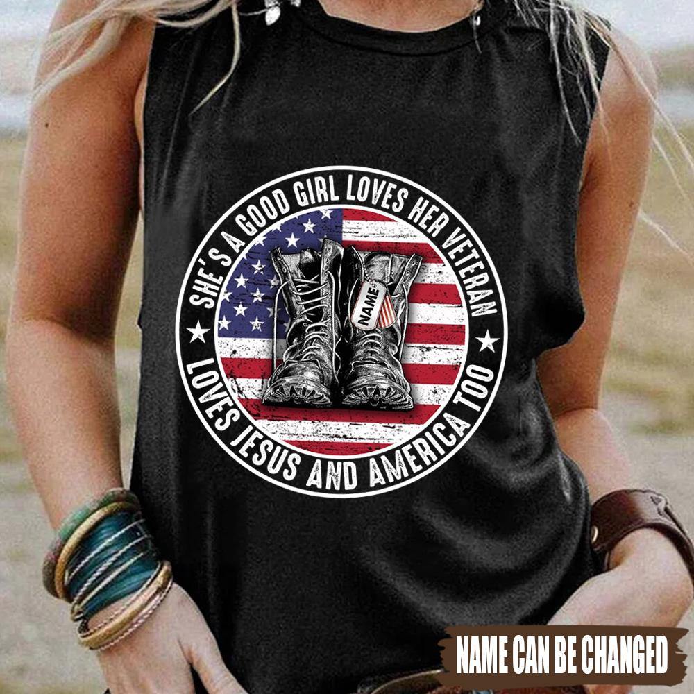 Veteran's Daughter And Granddaughter Custom Tanktop Loves Her Veteran And America Too Personalized Gift - PERSONAL84