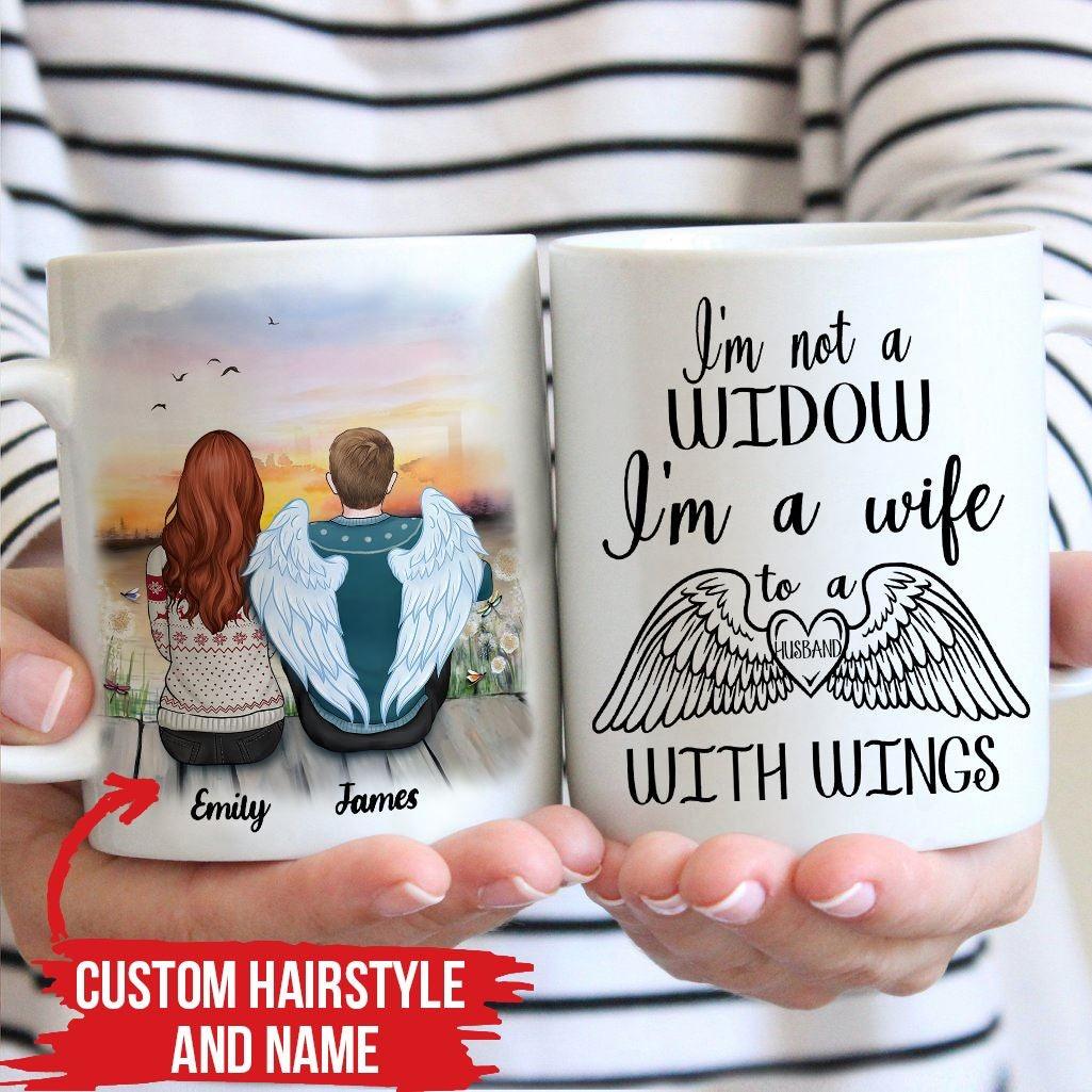 Widow Mug Personalized Name And Hairstyle Not A Widow I'm A Wife To A Husband With Wings - PERSONAL84