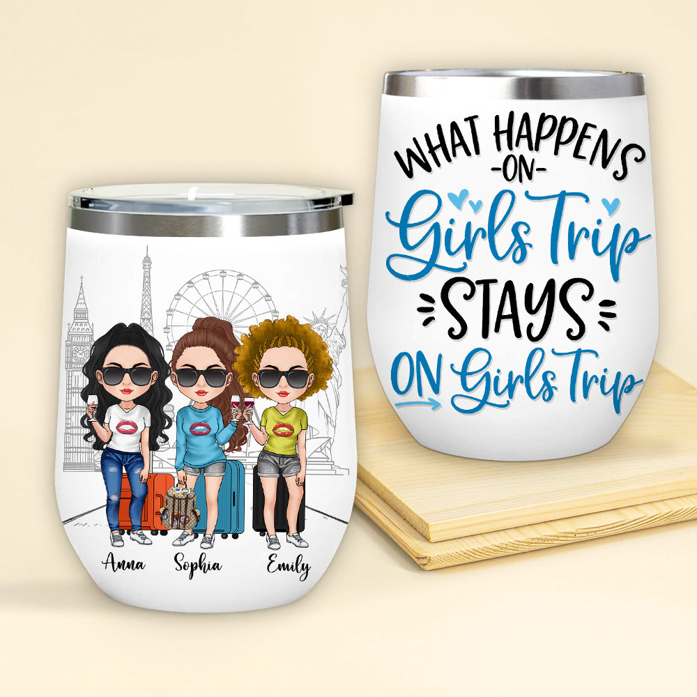 Bestie Custom Wine Tumbler Warning Girls Trip In Progress Personalized Best Friend Gift